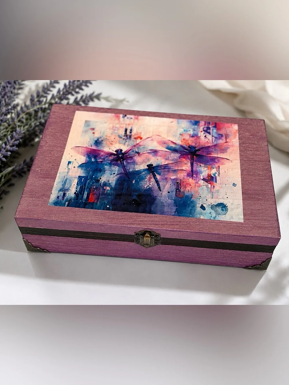 Dragonfly Keepsake Box — Purple Artistic Jewelry Organizer